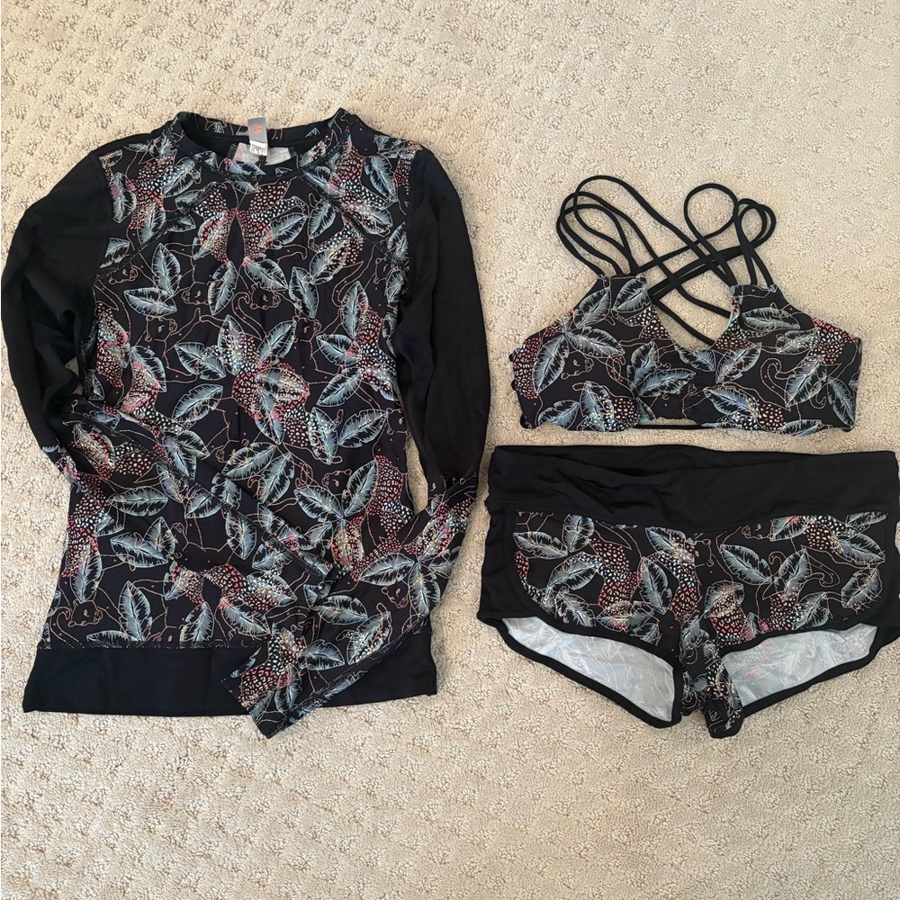 Maaji Black Bikini Set with Tropical Leaf Pattern